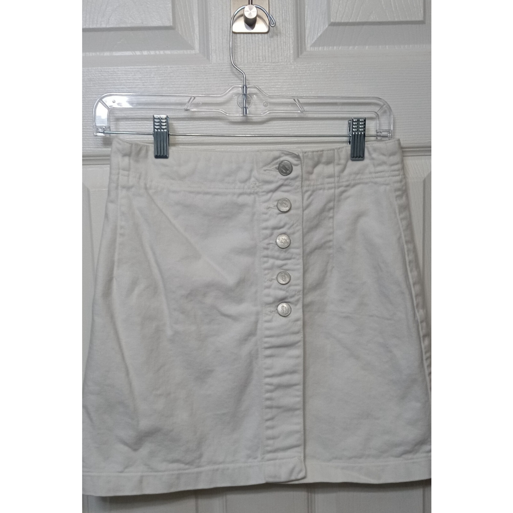 Bongo Womens Juniors Denim Skirt sz 7 Button Fly Vintage White 90s 80s Retro
